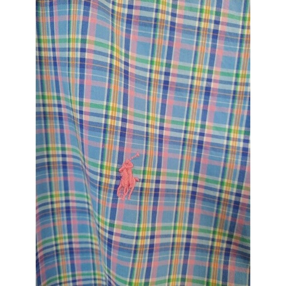 Ralph Lauren Mens L Shirt Plaid Multicolor Long Sleeve Pink Logo Custom Fit - Picture 2 of 5